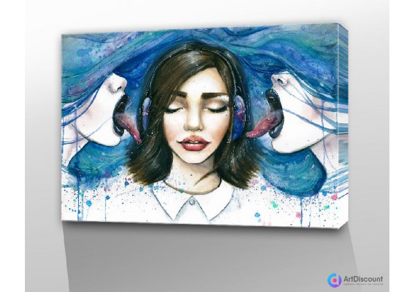 Картины абстракции интерьерные Девушка в наушниках AINR0070